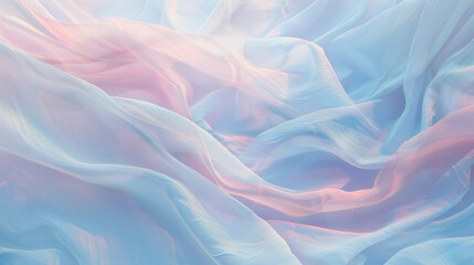Obraz premium Ethereal pastel shades of light pink and blue fabric gracefully flowing and intertwining, evoking a dreamy, serene ambiance.
