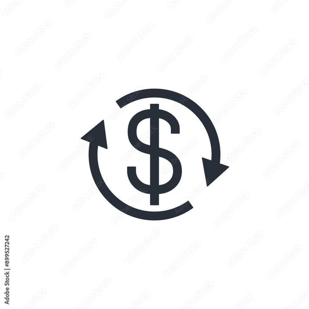 Poster dollar and rotating arrows. cash flow. vector linear icon isolated on white background.