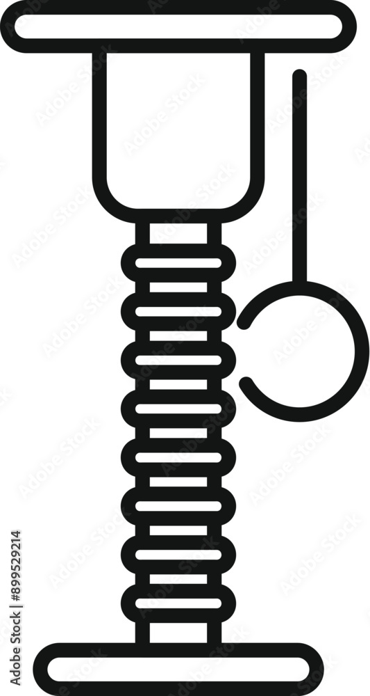 Poster simple line drawing of a scratching post for cats featuring a hanging ball for playful interaction