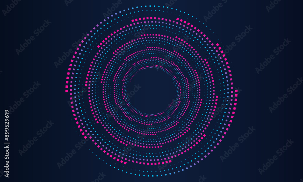 Leinwandbilder Abstract background dots speed lines round shapes. Radial speed lines pattern in circle form for technology round icon, comic book cover. Vector illustration
