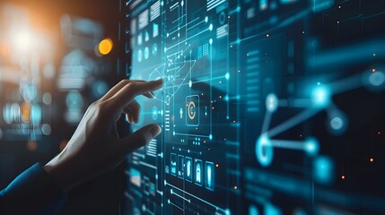 Businessman Interacting with Digital Business Plan Strategy on Virtual Background