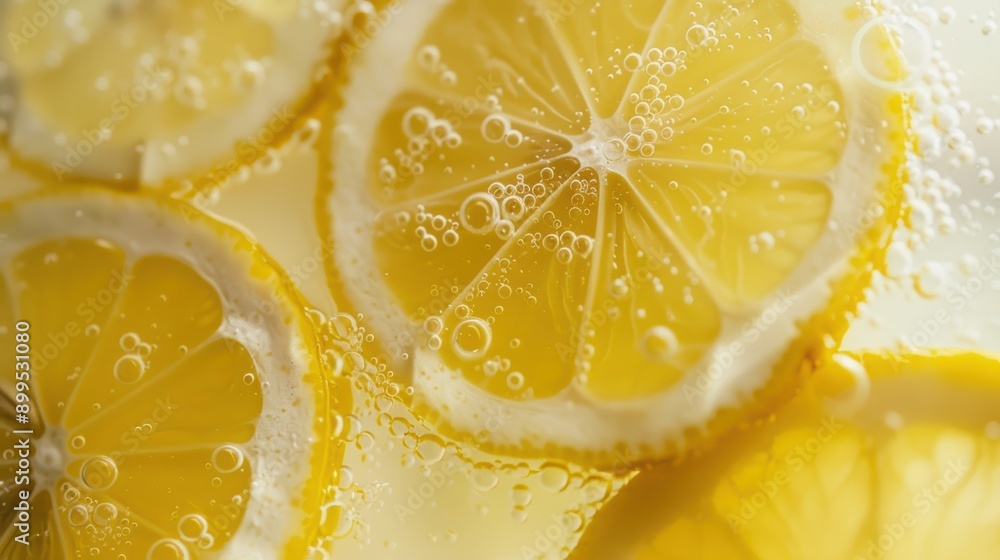 Poster lemon slices floating in sparkling water create a visually refreshing and thirst-quenching scene