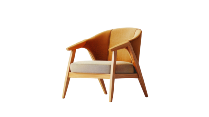 Stylish Mid-Century Modern Armchair With Soft Fabric and Wooden Frame in Bright Indoor Setting