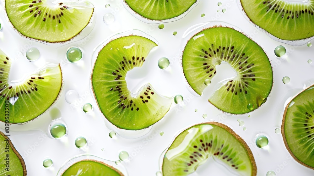 Aufkleber fresh kiwi fruit slices create a refreshing abstract pattern as they float in water