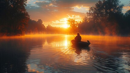 Serene Fishing Experience on Peaceful Lake at Sunrise