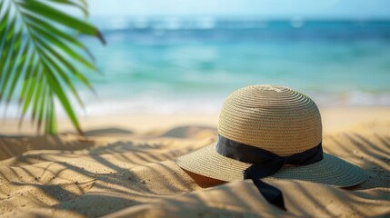 The straw hat on beach