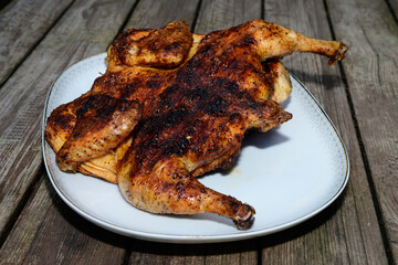 Pollo alla Diavola Whole Spatchcocked Italian Grilled Hot Chicken Seasoned with Peperoncino Chili