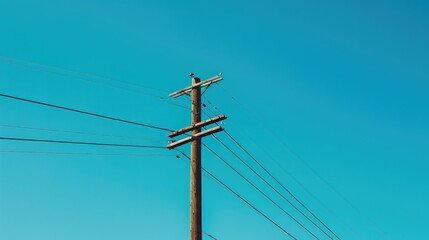 Electricity pole against a clear blue sky