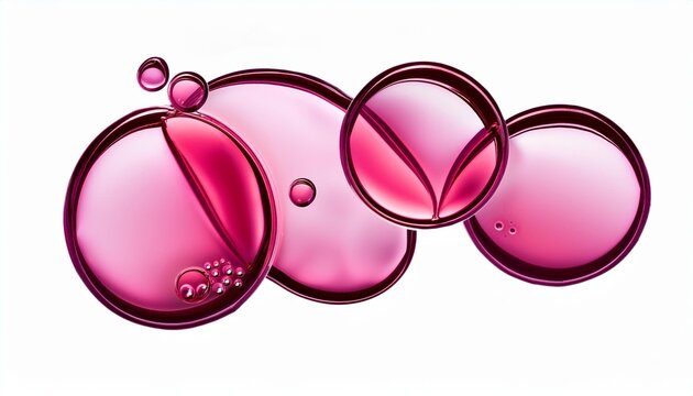 Levitating Beauty: Isolated Round Drops of Pink Oil on Transparent Background