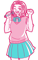 カラオケを楽しむ女子高生