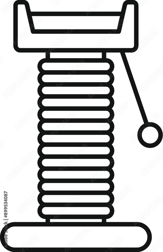 Poster simple line drawing of a cat scratching post with a hanging ball for playful interaction