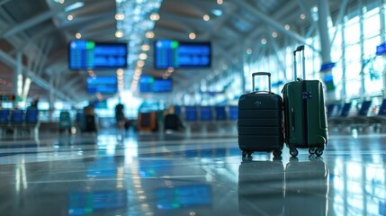 The suitcases in airport terminal