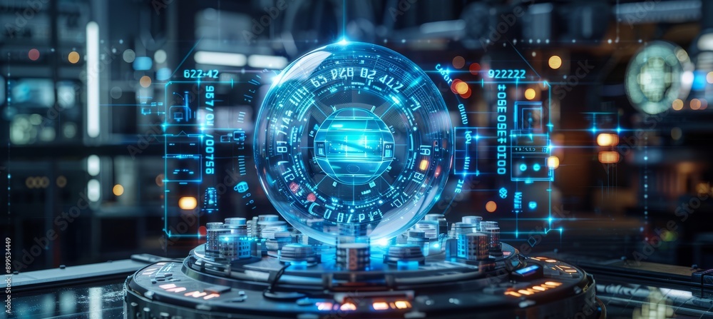 Poster virtual hologram button. cyberspace technology. generative ai technology.