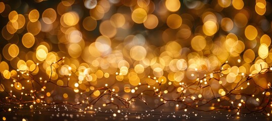 Bokeh golden sparkle light background. Generative AI technology.
