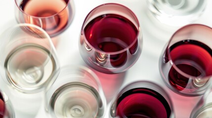 Wine glasses filled with red and white wine, setting a sophisticated and celebratory ambiance