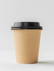 Plastic Disposable Cup or Coffee Paper Cup with black cap isolated on White background. take away. mockup.