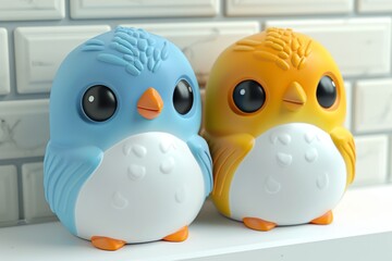 Obraz premium 3D illustration of two colorful cartoon birds representing friendship and companionship