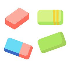 Errasers set isolated  on white background Vector flat illustartion EPS 10