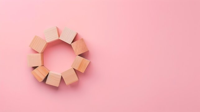 Wooden Blocks in Circular Graph Display Data and Business Analysis on Pink Background - Powered by Adobe