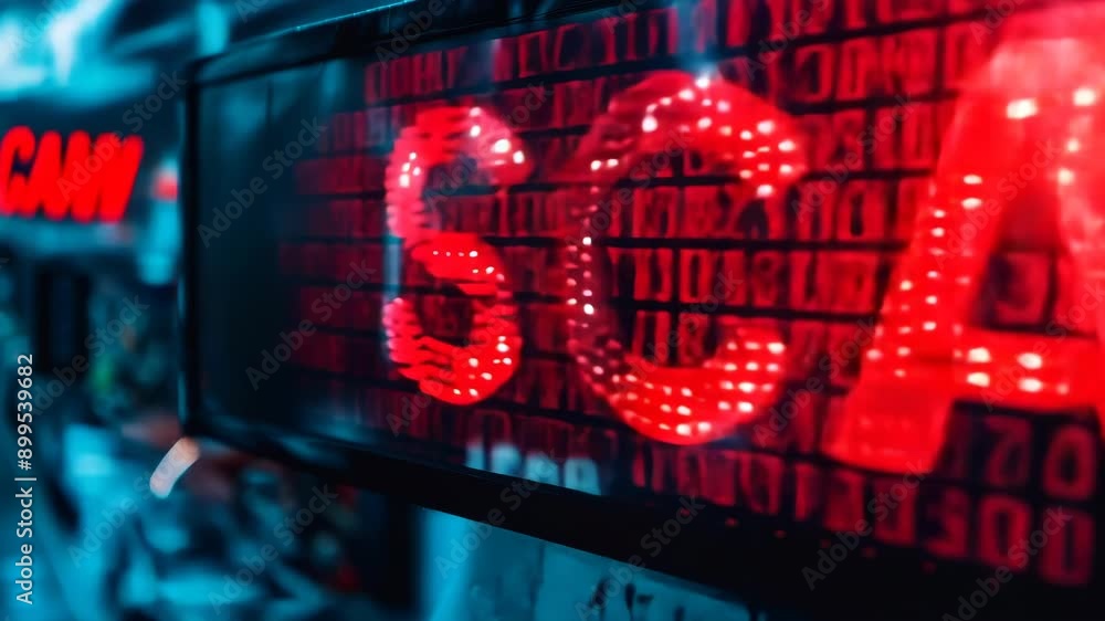 Poster cybersecurity alert: bold red scam warning in digital environment illustrating online fraud and hack