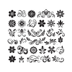 A collection of simple floral and ornamental designs