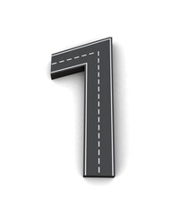 Number 1 Road 3d top view png. Road Uppercase letters. Road Style alphabet 3d.	