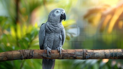 A close-up portrait of an African Grey parrot with a quizzical expression.