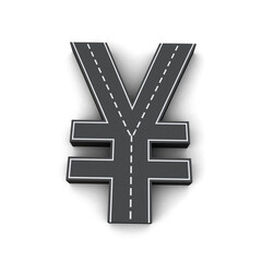 Obraz premium Japanese Yen and Chinese Yuan Currency symbol top view Road 3d png. Japanese yen Sign 3d. 3D rendering.