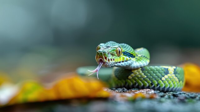 A playful baby python exploring its surroundings.