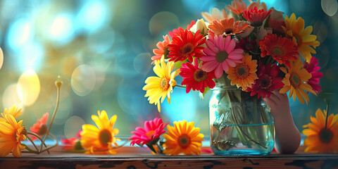 The Soothing Balm of Nature: Vibrant flowers in a mason jar brighten up the room, bringing a touch of serenity to the little one's struggle