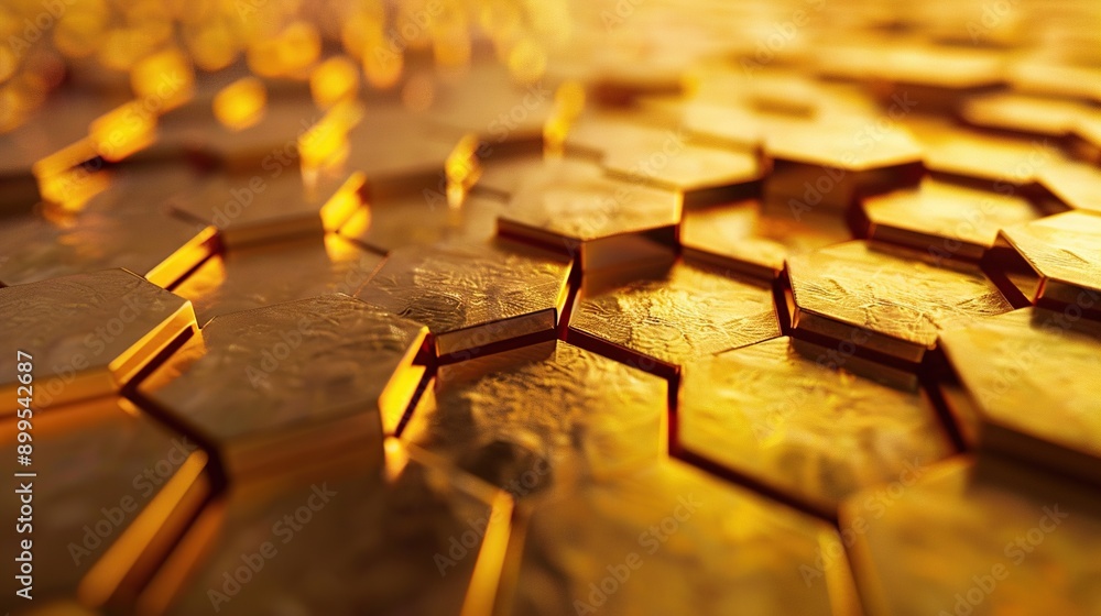 Poster luxurious 3d abstract background featuring golden hexagons in a honeycomb pattern. perfect for elega