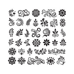 A collection of simple floral and ornamental designs