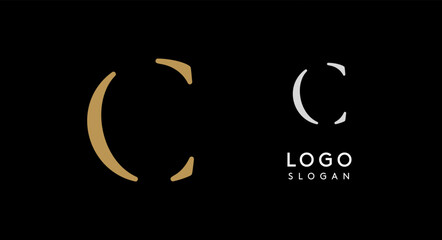 Obraz premium Minimalist logo design with letter C in gold on black background for luxury brand, beauty and fashion, premium corporate identity, and cutting-edge innovative futuristic projects. Vector illustration.