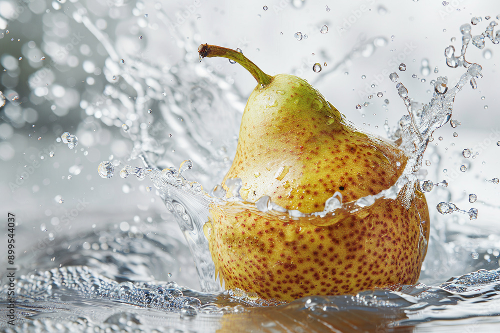 Poster a pear is floating in a stream of water