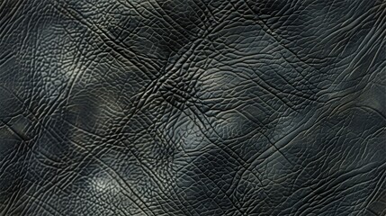 Close-up of textured black leather with intricate wrinkles and creases. Background for fashion, upholstery, accessory design. Sophisticated, luxurious material.