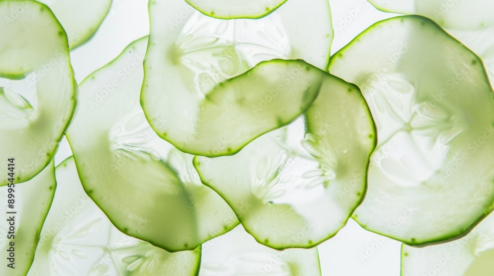 Poster crisp cucumber slices overlap to form a refreshing green backdrop