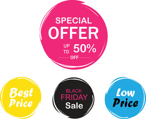 Special offer, black Friday sale, big offer, low price round bubbles tag design vector