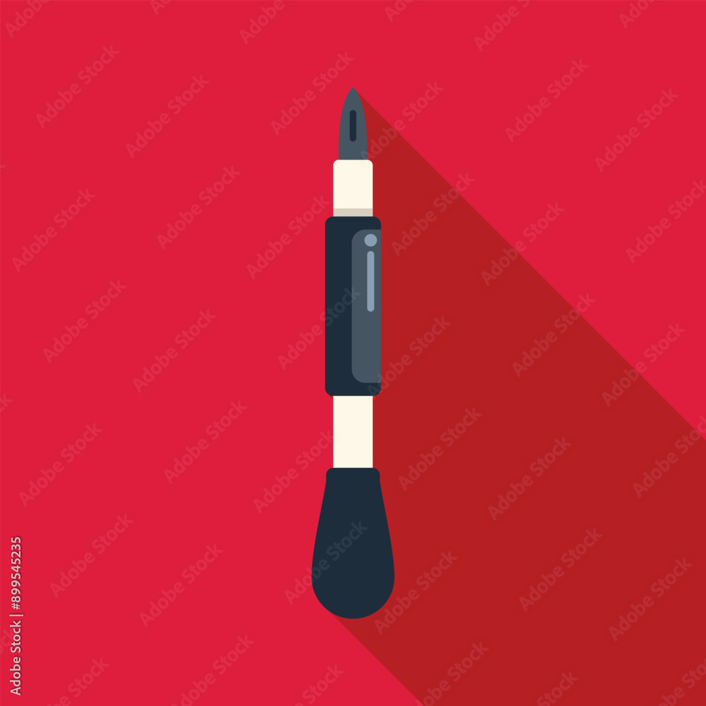Poster screwdriver is standing up on a red background casting a shadow