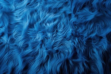 Fototapeta premium Close-up of blue faux fur texture with soft, flowing strands. Backdrop for fashion design, home decor, background with copyspace for vibrant, plush material