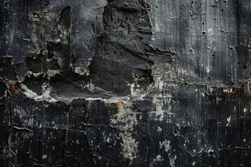 A black wall with a lot of cracks and holes