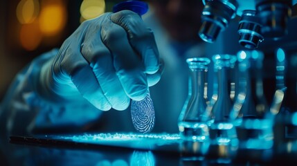 A forensic scientist analyzing fingerprints in a crime lab