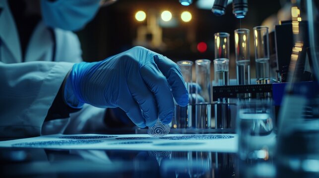 A forensic scientist analyzing fingerprints in a crime lab