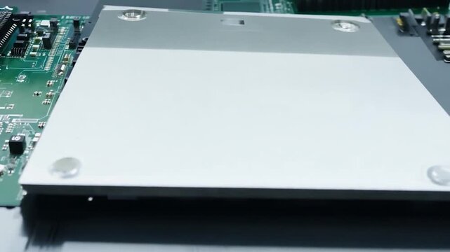A hard drive is being examined in a tech workshop, highlighting the components and assembly process involved in computer hardware