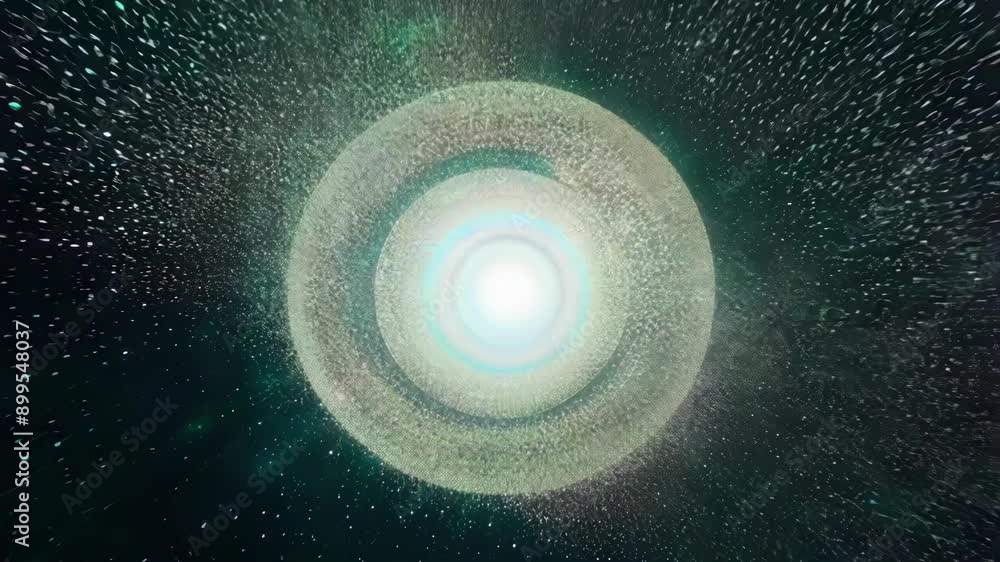 Aufkleber an otherworldly journey through a field of floating particles and hypnotic circles.