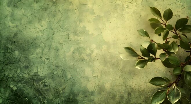 A leafy green background with a leafy green branch in the foreground