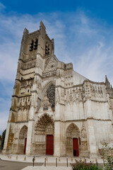 Fototapeta premium Facade of the gothic Auxerre Cathedral (Cathédrale Saint-Étienne d'Auxerre), a Roman Catholic church, dedicated to Saint Stephen, located in Auxerre, Burgundy, France, Europe