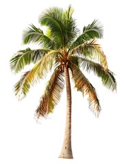 Obraz premium Lush tropical coconut palm tree on plain white background