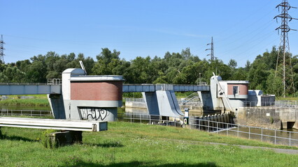 weir at village Lhotka on river Ohre.Czech republic