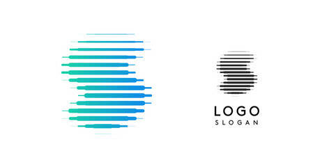 Abstract wide letter S, logo with horizontal gradient lines, dynamic gradient logotype for tech companies, software development, and innovative brands. Vector illustration.