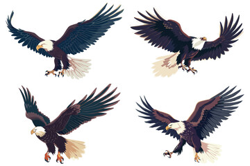 Obraz premium Set of American eagle flying, American bald eagle, Set of bald eagle flying, American bald eagle flying on a white background, Vector illustration